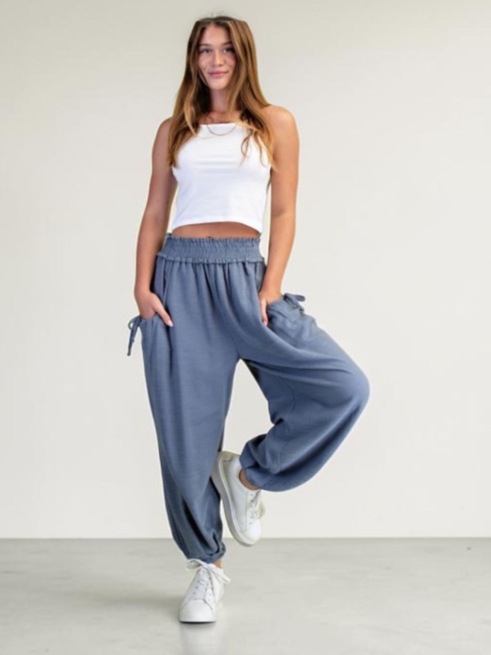 Gigio Slate Blue Relaxed Fit Side Pocket Cotton Pants